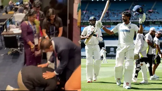 Father of Nitish Kumar Reddy bows down to Sunil Gavaskar, India legend responds with grace